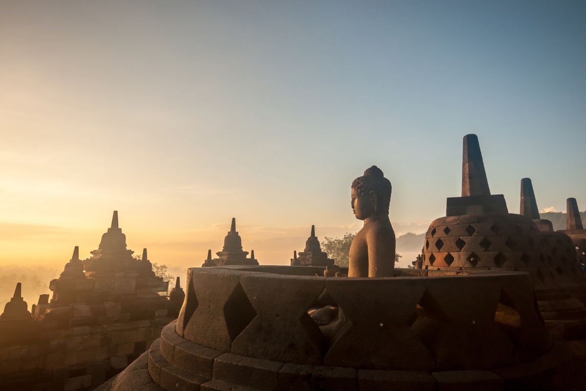 Majestic Borobudur Temple Complex in Central Java, Indonesia